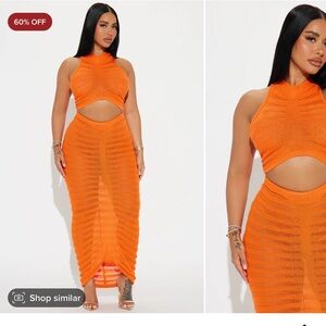 Fashion nova 2 piece skirt set- orange- size M- new